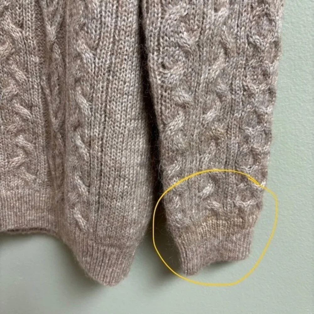 Club Monaco Womens Cable‎ Knit Sweater Size L Beige Quiet Luxury Mohair Blend